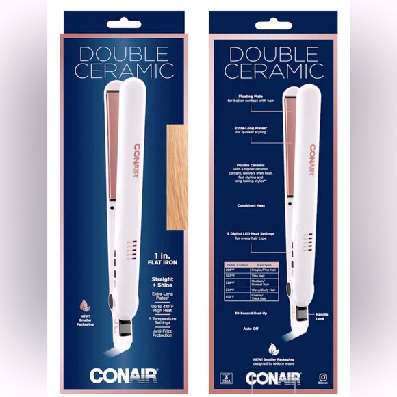NWT CONAIR Double Ceramic 1" Flat Iron - Rose Gold w/White - Picture 5 of 8